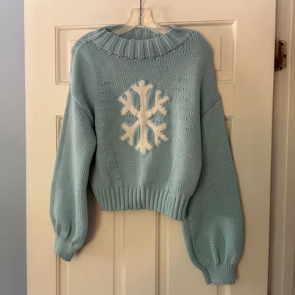 Anthropologie Maeve The Pippa Icon Mock-Neck Sweater Blue Snowflake M NEW Cozy - Picture 5 of 15